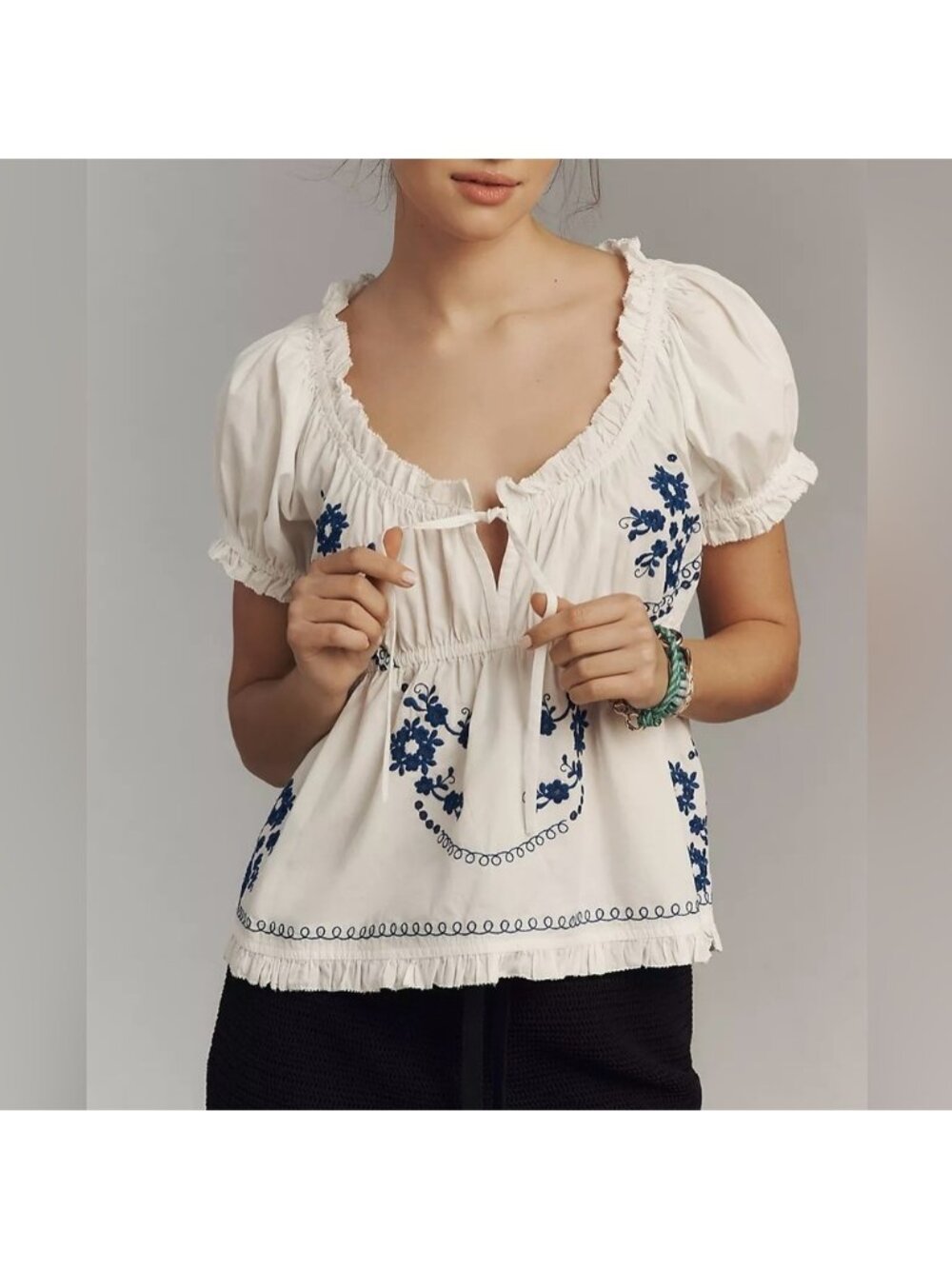 NWT Size XL - Anthropologie 100% Cotton Embroidered Babydoll Top (NWT US$ 108)